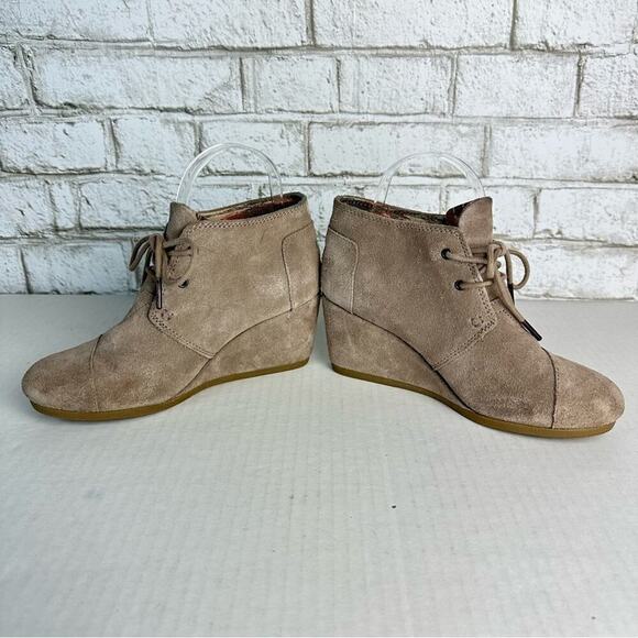 TOMS Booties Wedge Heel Suede Lace Up Ankle Boot Gray Brown 7 - Picture 8 of 13